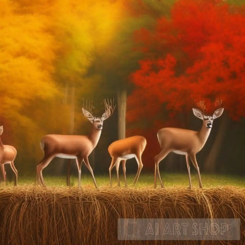 Deer Family In Autumn Animal Ai Art