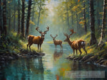 Deer In The Forest Landscape Ai Art