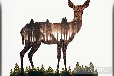 Deer Shaped Forrest At Sunset Animal Ai Art