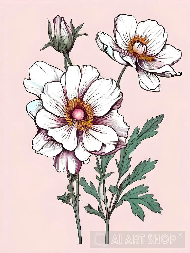 Delicate Duet: Minimalist Floral Art Print