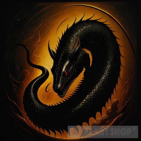 Demonic Black Serpent On A Golden Background Animal Ai Art