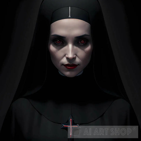 Demonic Nun With Red Eyes Portrait Ai Art