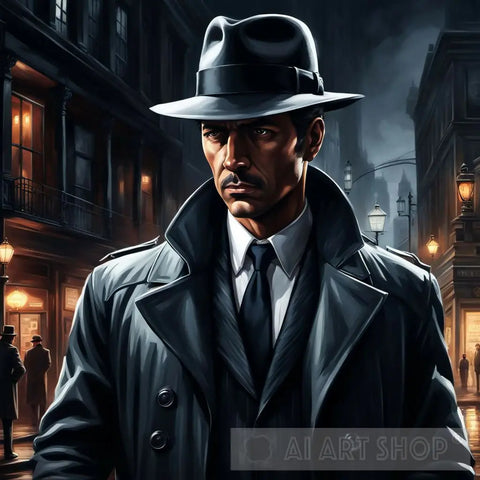 Detective Solving Crimes In Noir-Style City Streets Ai Artwork