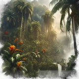 Dewdrop Jungle: Morning Mist Landscape Ai Art