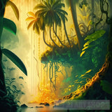 Dewdrop Jungle: Morning Mist Landscape Ai Art