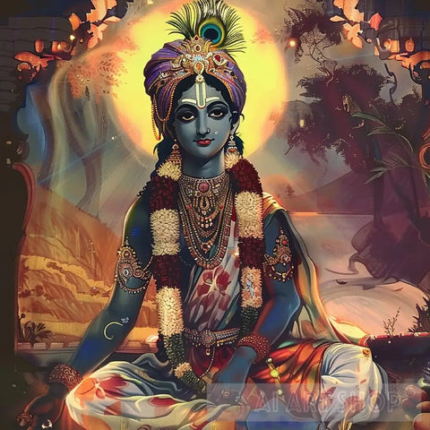 Divine Dusk: Krishna’s Radiance Ai Painting