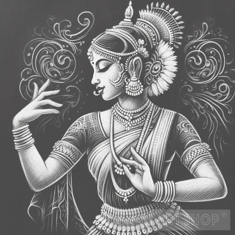 Divine Essence: Ai-Crafted Charcoal Portrait Of An Ancient Indian Beauty Ai Artwork