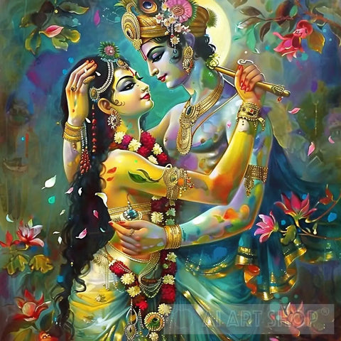 Divine Love: Radha And Krishna Embraced Ai Painting