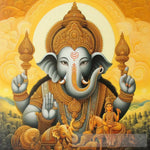 Divine Narratives: Realistic Oil Painting Depicting Lord Ganesha. Ai