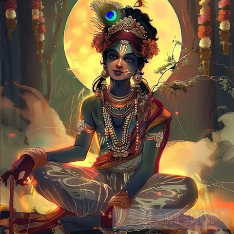 Divine Radiance: Krishna’s Midnight Glow Ai Painting
