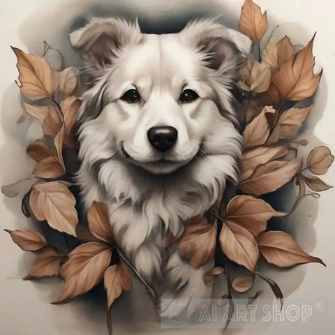 Dog In Autumn Leaves Animal Ai Art