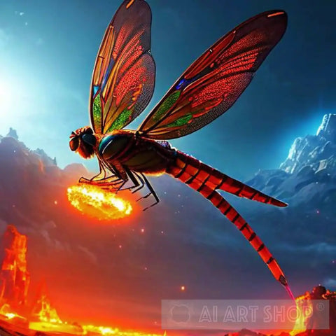 Dragonfly Bringing Fire Armageddon Impressionism Ai Art