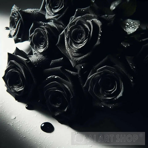 Dramatic Black Rose Boquet Ai Artwork