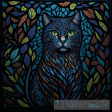 Dreamy Cat Stained Glass Painting Mix Media Ai Artwork