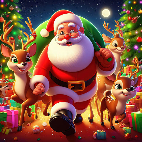 Santa Claus and 2 reindeer illustration copy