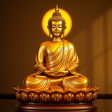 Golden Shakyamuni Buddha in Meditation - Serene Lotus Throne AI Art Print