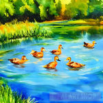 Ducks Swimming In A Beautiful Pond Impressionism Ai Art
