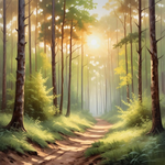 Morning Sun in Forest Landscape - Stunning Oil Painting