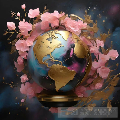 Earth With Flowers Ai Artwork