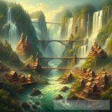 Eastern Village Bathed In Waterfalls Ai Painting