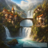 Eastern Village Bathed In Waterfalls Ai Painting