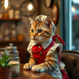Cute Anthropomorphic Cat Waitress with Milk Jar & Chef Hat