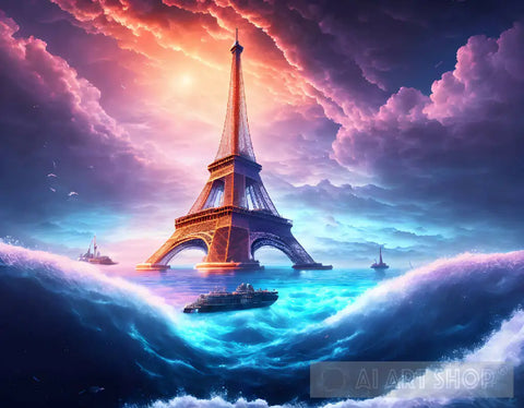Eiffel Tower In The Ocean Landscape Ai Art