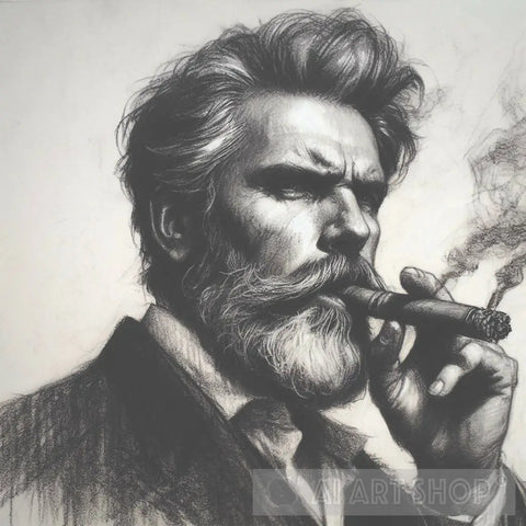 Elegance In Smoke: Charcoal Portrait Of A Sophisticated Gentleman Ai Artwork