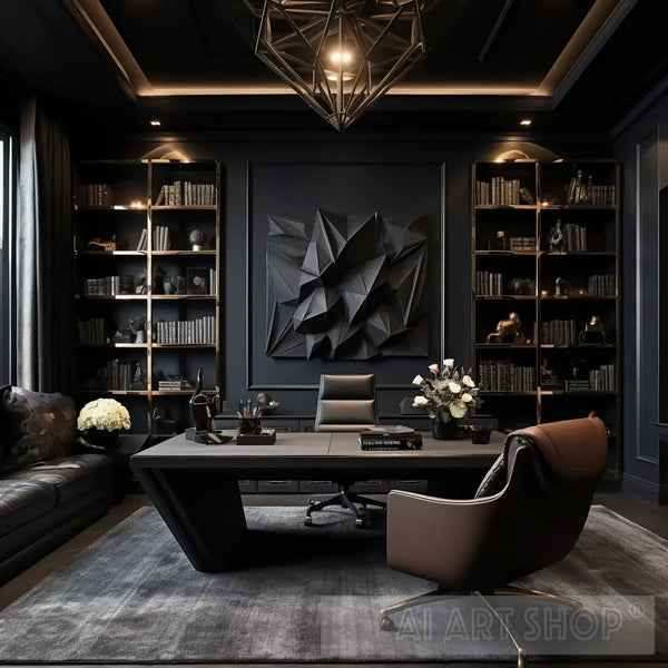 Elegant and Luxurious Home Office Photo Modern Design in Black Gol