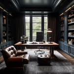 Elegant And Luxurious Home Office Photo Modern Design In Black Gold Brown Navy Beige With Green