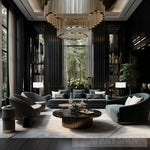 Elegant And Luxurious Livingroom Photo Modern Design In Black Gold Brown Beige With Green Plants 2