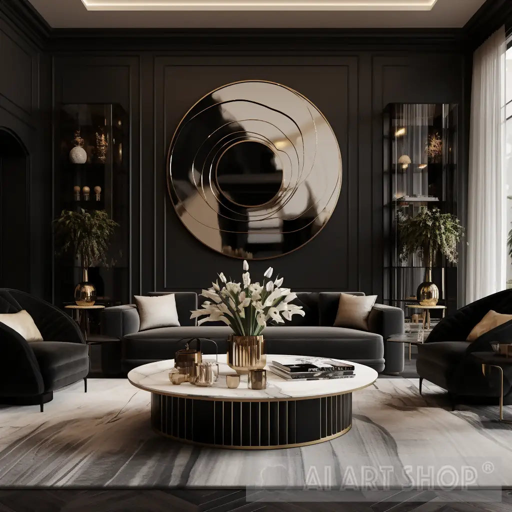 Elegant and Luxurious Livingroom Photo Modern Design in Black, Gold...