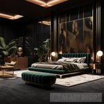 Elegant Bedroom Photo Modern Design In Black Gold Beige White And Green Ai Art