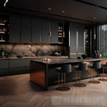 Elegant Kitchen Photo Modern Design In Black Gold Brown And Beige With Green Plants Ai Art