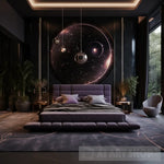 Elegant Space Bedroom Photo Modern Design In Black Gold Purple Gray Beige And Green Plants Ai Art