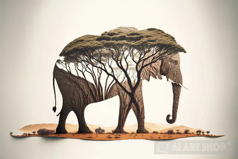 Elephant Shaped Tree Animal Ai Art