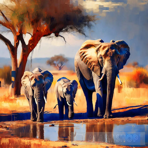 Elephants Abstract Ai Art