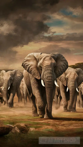 Elephants In The Wild Animal Ai Art