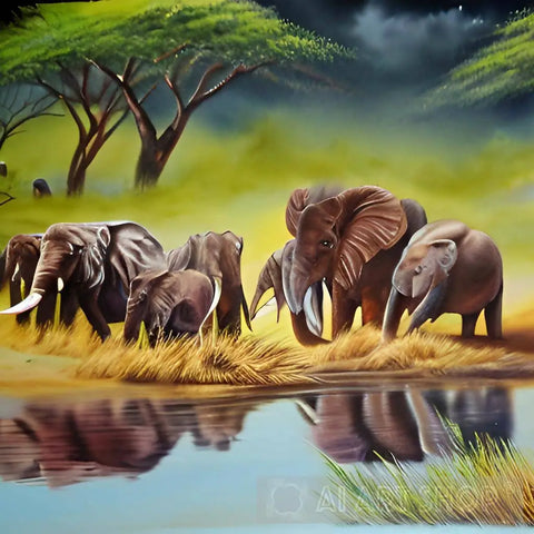 Elephants On Wildlife Ai Artwork