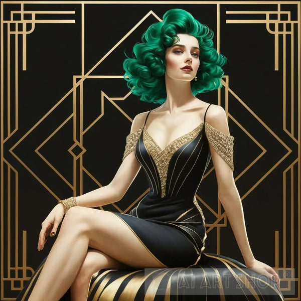 Emerald Enigma: An Art Deco Portrait Inspired by Tamara de Lempicka