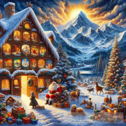 Enchanted Countdown: Magical Advent Calendar Realistic Canvas Painting Ai Artwork