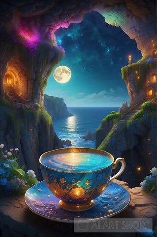 Enchanted Teacup Cliff: Surreal Fantasy Artwork In 8K Resolution Ai