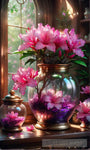 Enchanting Azalea Flowers In Shimmering Jars: Artgerm-Inspired 4K Digital Painting Landscape Ai Art