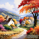 Enchanting Watercolor Tranquility: Falls Nostalgic Villages Architecture Ai Art