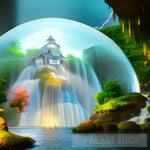 Enchanting Waterfall Town Inside A Glass Dome Landscape Ai Art