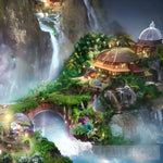 Enchanting Waterfall Town Landscape Ai Art