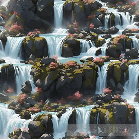 Enchanting Waterfalls Emerge From The Mesmerizing Mountain Landscapes. Nature Ai Art