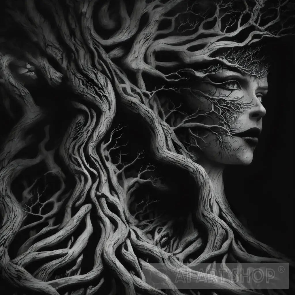 Enchanting Witch Lady Face in the Oak Tree