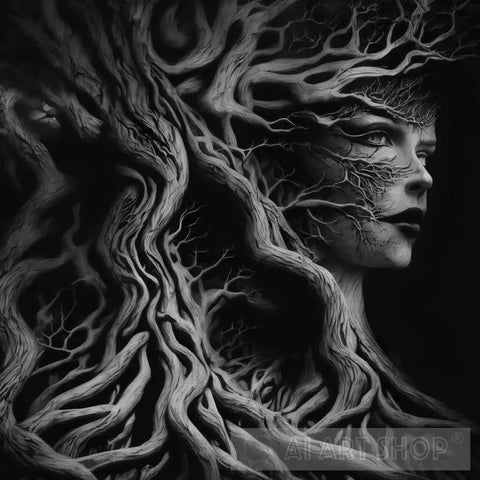 Enchanting Witch Lady In The Oak Tree Nature Ai Art