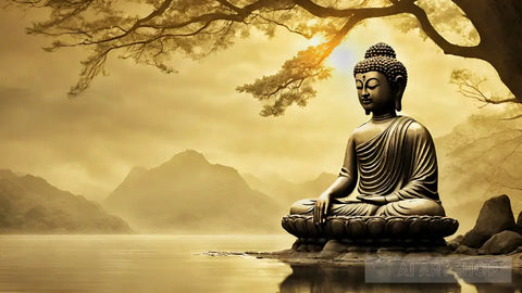 Enigmatic Buddha Statue Landscape Ai Art